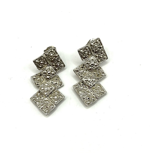 Vintage Necklace  Geometric Link Necklace and Earrings Set Silver Tone Sparkling - Picture 9 of 10